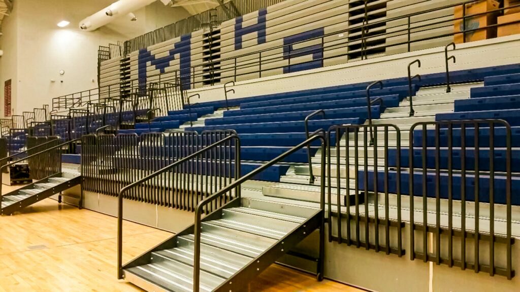 New bleachers with accessibility ramp for a high school in Central Iowa.